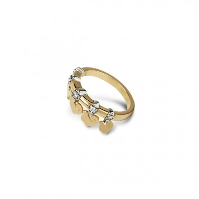 Anello con cinque galli in oro giallo e diamanti