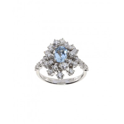 Anello Mimosa in oro bianco con acquamarina e brillanti