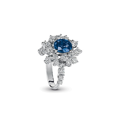Anello Mimosa in oro bianco con diamanti e zaffiri