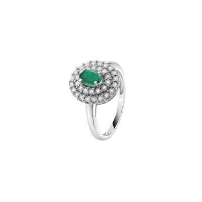 Anello Regal in oro bianco con diamanti e smeraldo