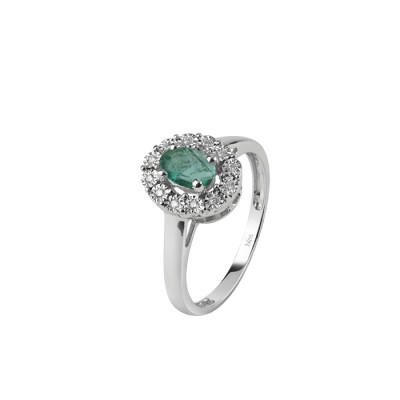 Anello Regal in oro bianco con diamanti e smeraldo