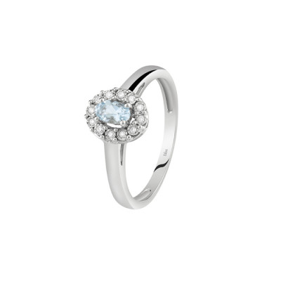 Anello Stephanie in oro bianco con diamanti e acquamarina