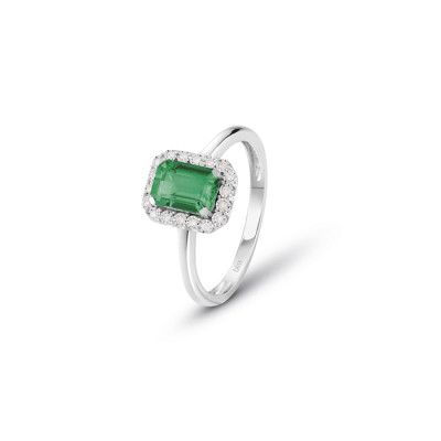 Anello Regal in oro bianco con diamanti e smeraldo