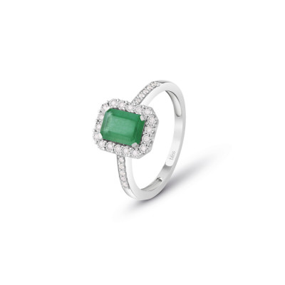 Anello Regal in oro bianco con diamanti e smeraldi