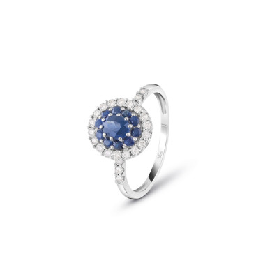 Anello Prestige in oro bianco con brillanti e zaffiri