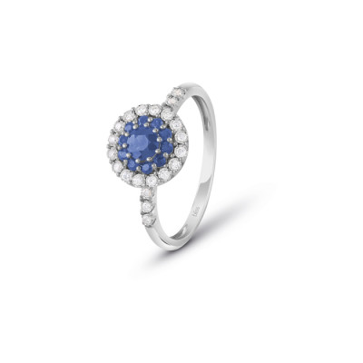Anello Prestige in oro bianco con brillanti e zaffiri