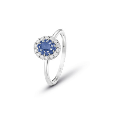 Anello Prestige in oro bianco con brillanti e zaffiri