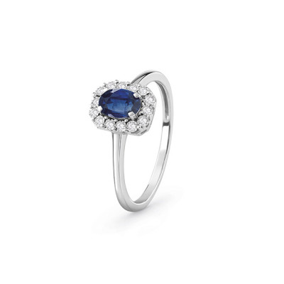 Anello Regal in oro bianco con diamanti e zaffiro