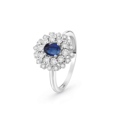 Anello Vittoria in oro bianco, brillanti e zaffiro