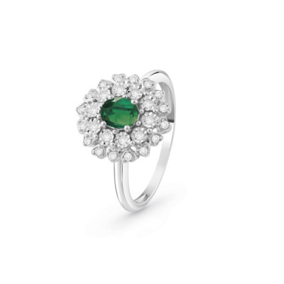 Anello Vittoria in oro bianco, brillanti e smeraldo