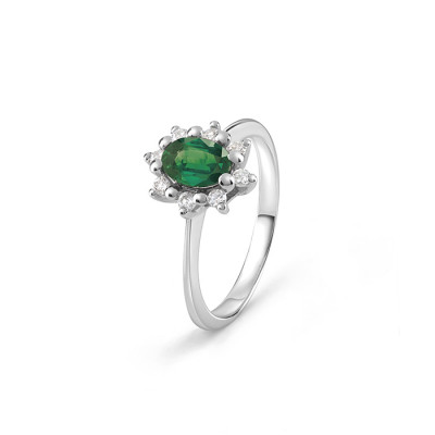 Anello Dream in Oro Bianco, diamanti e smeraldo
