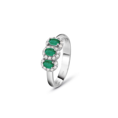 Anello Dream in Oro Bianco, diamanti e smeraldi
