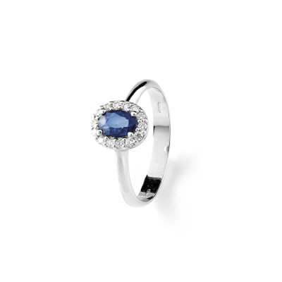 Anello Dream in Oro Bianco, diamanti e zaffiro