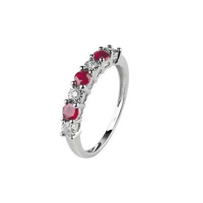 Anello Jasmine Oro Bianco Diamanti e Rubini