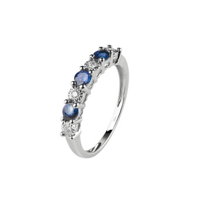 Anello Jasmine Oro Bianco Diamanti e Zaffiri