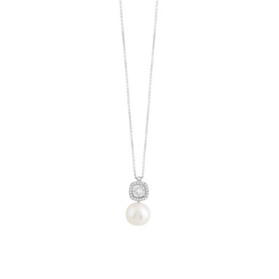 Collana Rugiada in oro bianco con diamanti e perle