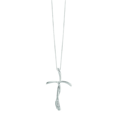 Collana Croce oro bianco e diamanti