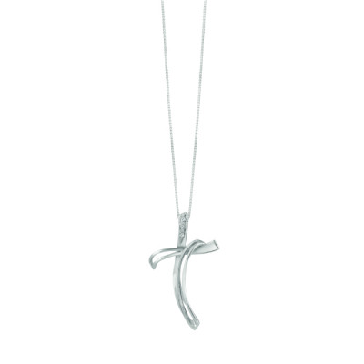Collana Croce oro bianco e diamanti