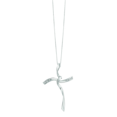 Collana Croce oro bianco e diamanti