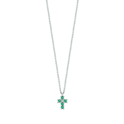 Collana Jasmine oro bianco, diamanti e smeraldi