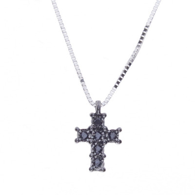 Collana Precious croce oro bianco e diamanti black