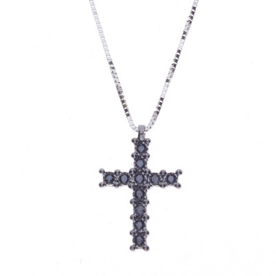 Collana Precious croce oro bianco e diamanti black