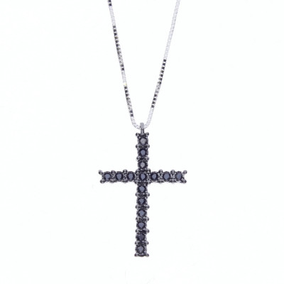 Collana Precious croce oro bianco e diamanti black