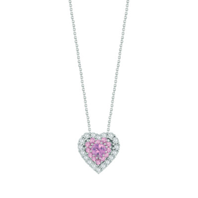 Collana Prestige Cuore in oro bianco con diamanti e zaffiri rosa