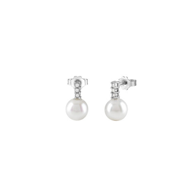 Orecchini Rugiada in oro bianco con diamanti e perle