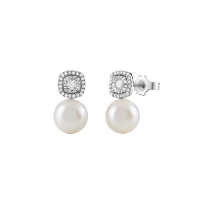 Orecchini Rugiada in oro bianco con diamanti e perle