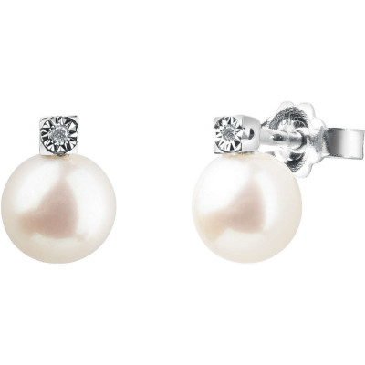 Orecchini Rugiada in Oro Bianco Diamanti e Perle