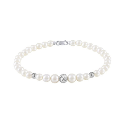 Bracciale Paradise in oro bianco con perle e tre sfere 