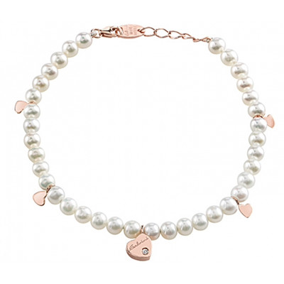 Bracciale perle e cuori in oro rosa