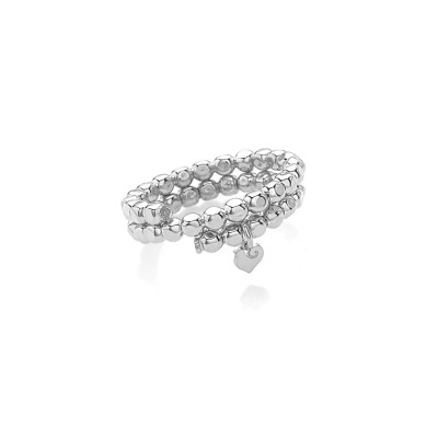 Anello porta ciondoli in oro bianco 9Kt, con pendente micro galletto