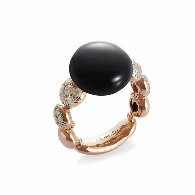 Anello in oro rosa, diamanti e onice