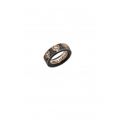 Anello fede Carousèl oro rosa, diamanti neri e smalto nero