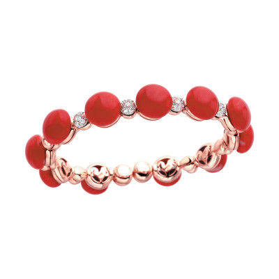 Bracciale in oro rosa, diamanti e corallo rosso