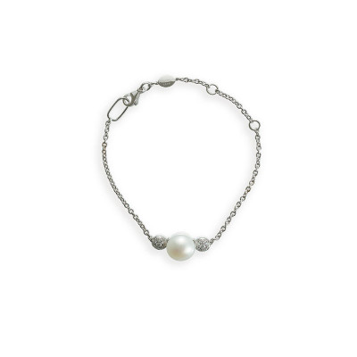 Bracciale in oro bianco, diamanti e perla