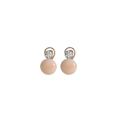 Orecchini in oro rosa, diamanti e corallo rosa