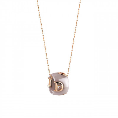 Collana in ceramica cappuccino, oro e diamante