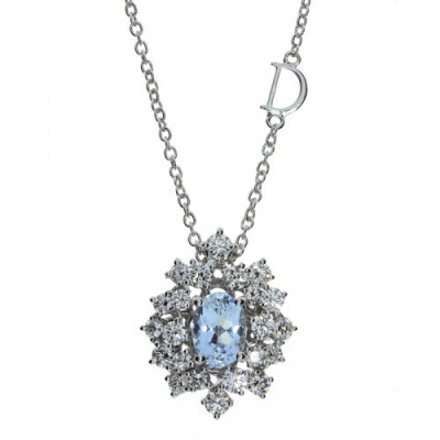 Collana Mimosa in oro bianco con acquamarina e brillanti