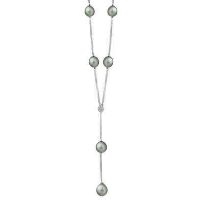 Collana in oro bianco con diamanti e perla
