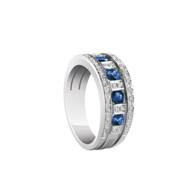 Anello Belle Epoque oro bianco con diamanti e zaffiri
