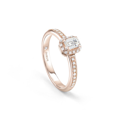 Anello Minou in oro rosa con diamante taglio smeraldo