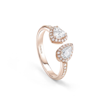 Anello Minou in oro rosa con diamante taglio goccia e diamante taglio cuore