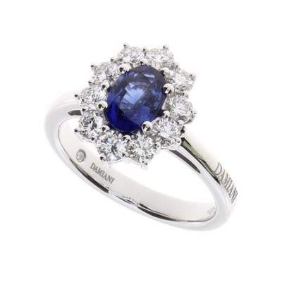 Anello Gemme in oro bianco con diamanti e zaffiro