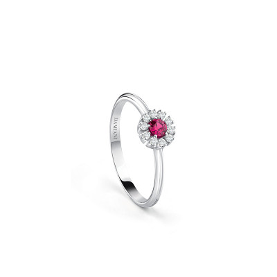 Anello Margherita in oro bianco con diamanti e rubino