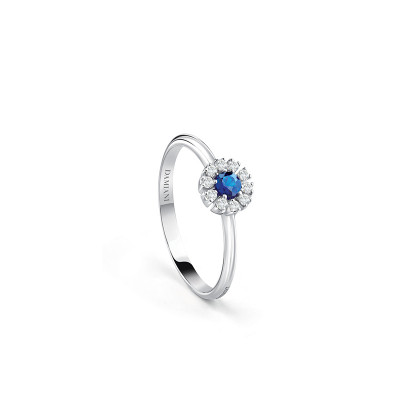 Anello Margherita in oro bianco con diamanti e zaffiro