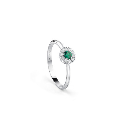 Anello Margherita in oro bianco con diamanti e smeraldo
