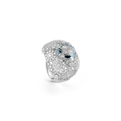 Anello Margherita in oro bianco, diamanti e acquamarina